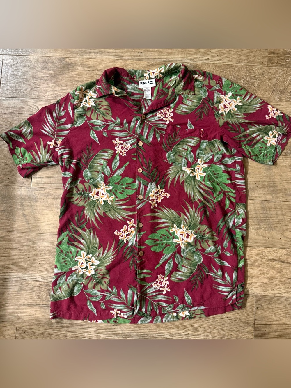 Men's King Size Red Tropical Floral Short-Sleeve Shirt Size XL Tall 100% Rayon